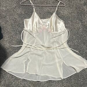 Elegant Satin Slip Dress with Floral Embroidery